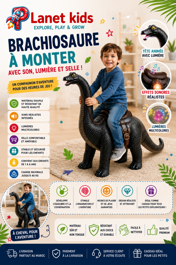 Dinosaure brachiosaure en caoutchouc souple à monter, avec son et lumière
