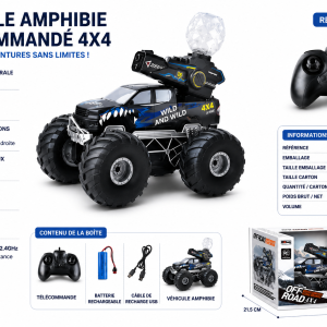 6B29AB5A-836B-4875-AAF0-E7110776ADCD Véhicule Amphibie Télécommandé 4x4 avec Canon à Eau