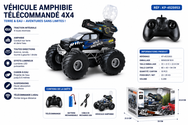 6B29AB5A-836B-4875-AAF0-E7110776ADCD Véhicule Amphibie Télécommandé 4x4 avec Canon à Eau