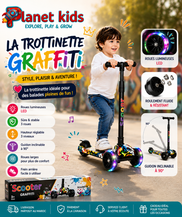 A9BADA99-9F2B-46C6-BAD5-18F1F83D7760 Trottinette Graffiti LED 3 roues pour enfants