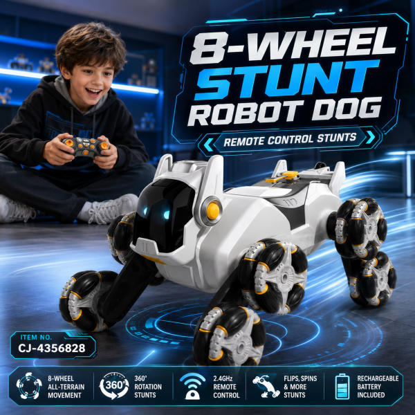 Robot Dog 8 Roues Stunt RC – Cascades 360° & Mode Tout-Terrain