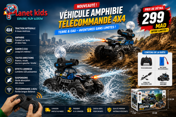F0A9A179-7C77-45C3-AEF8-AA3D26472469 Véhicule Amphibie Télécommandé 4x4 avec Canon à Eau