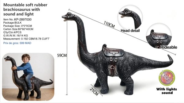 Dinosaure brachiosaure en caoutchouc souple à monter, avec son et lumière