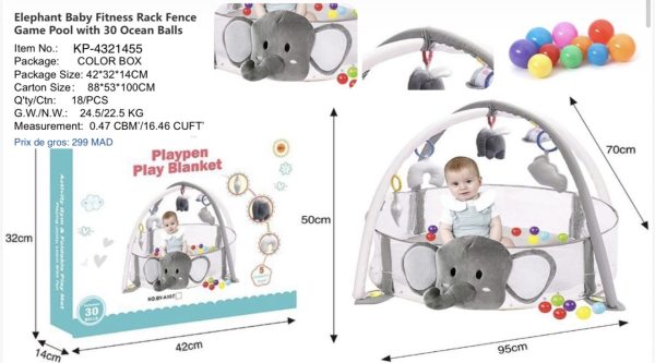 Parc de Jeu Bébé Éléphant avec 30 Balles
