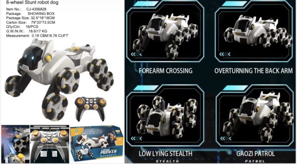 Robot Dog 8 Roues Stunt RC – Cascades 360° & Mode Tout-Terrain